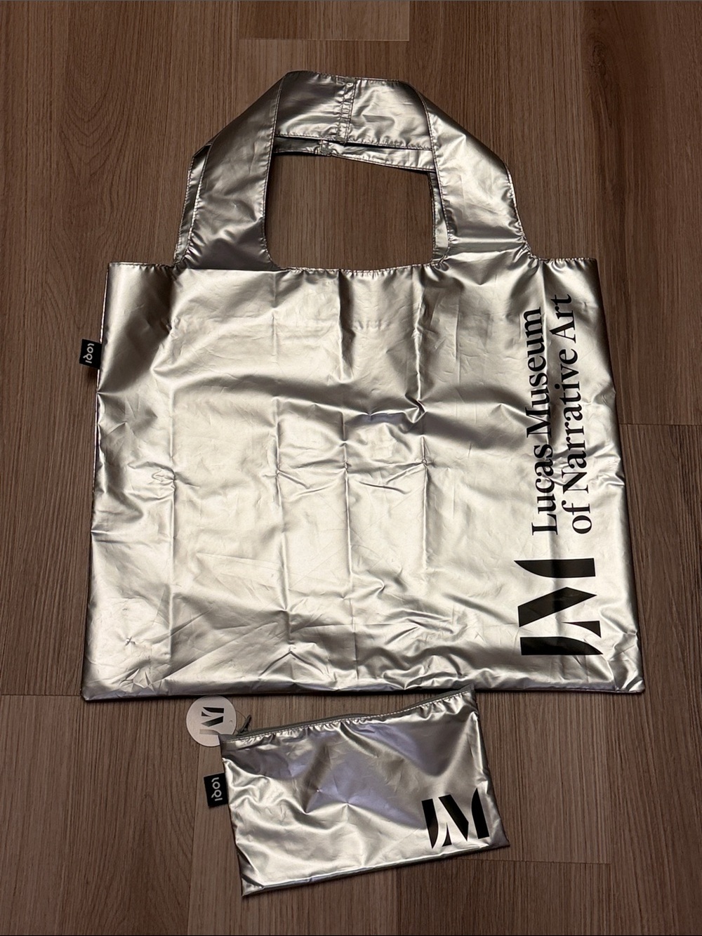 New Lucas Museum Silver Foldable Tote Bag & Pouch